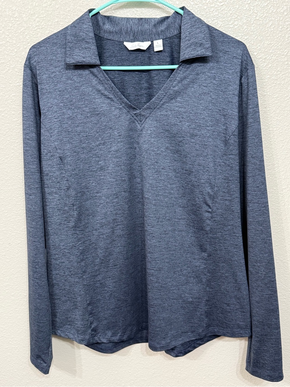 Lady Hagen Blue Heathered Long Sleeve Golf Polo L